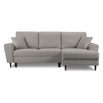 Colțar gri deschis extensibil, cu spațiu de depozitare cu tapițerie din țesătură bouclé (cu colț pe partea dreaptă, cu șezlong) Kyoto – Cosmopolitan Design