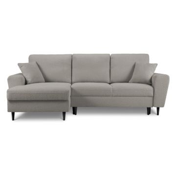 Colțar gri deschis extensibil, cu spațiu de depozitare cu tapițerie din țesătură bouclé (cu colț pe partea stângă, cu șezlong) Kyoto – Cosmopolitan Design