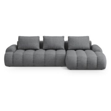 Colțar gri extensibil/cu spațiu de depozitare (cu colț pe partea dreaptă/cu șezlong) Linz – Cosmopolitan Design