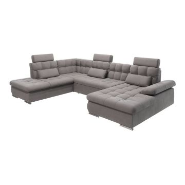 Colțar gri extensibil, cu spațiu de depozitare (cu colț pe partea stângă, în formă de 