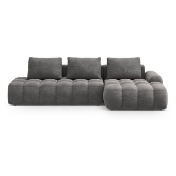 Colțar gri extensibil/cu spațiu de depozitare cu tapițerie din catifea (cu colț pe partea dreaptă/cu șezlong) Linz – Cosmopolitan Design