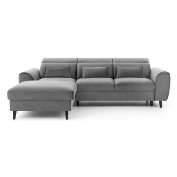 Colțar gri extensibil/cu spațiu de depozitare cu tapițerie din catifea (cu colț pe partea stângă/cu șezlong) Foble – ELTAP
