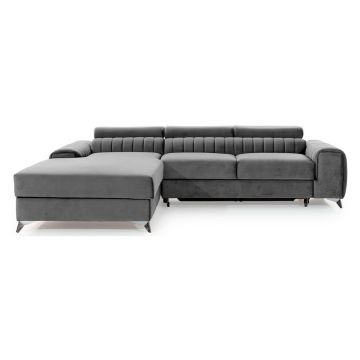 Colțar gri extensibil/cu spațiu de depozitare cu tapițerie din catifea (cu colț pe partea stângă/cu șezlong) Grayson – ELTAP