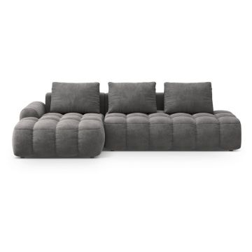 Colțar gri extensibil/cu spațiu de depozitare cu tapițerie din catifea (cu colț pe partea stângă/cu șezlong) Linz – Cosmopolitan Design