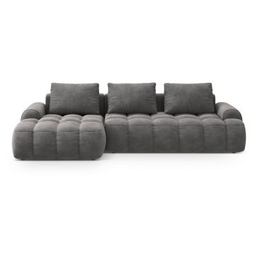 Colțar gri extensibil/cu spațiu de depozitare cu tapițerie din catifea (cu colț pe partea stângă/cu șezlong) Linz – Cosmopolitan Design