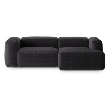 Colțar gri închis cu tapițerie din catifea reiată (cu colț pe partea dreaptă/cu șezlong) Bergamo – Cosmopolitan Design