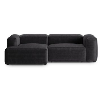 Colțar gri închis cu tapițerie din catifea reiată (cu colț pe partea stângă/cu șezlong) Bergamo – Cosmopolitan Design