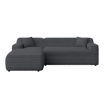 Colțar gri închis cu tapițerie din catifea reiată (cu colț pe partea stângă, cu șezlong) Martin – Ropez