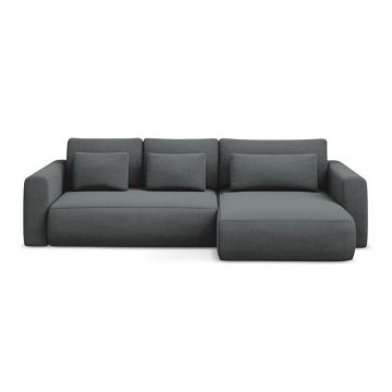 Colțar gri închis extensibil/cu spațiu de depozitare (cu colț pe partea dreaptă/cu șezlong) Kapua – Makamii