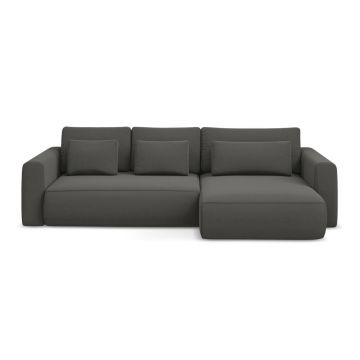 Colțar gri închis extensibil/cu spațiu de depozitare cu tapițerie din catifea (cu colț pe partea dreaptă/cu șezlong) Kapua – Makamii