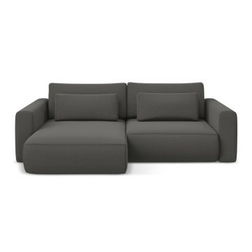 Colțar gri închis extensibil/cu spațiu de depozitare cu tapițerie din catifea (cu colț pe partea stângă/cu șezlong) Kapua – Makamii