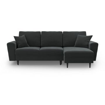 Colțar gri închis extensibil, cu spațiu de depozitare cu tapițerie din catifea Kyoto – Cosmopolitan Design