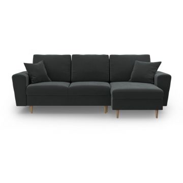 Colțar gri închis extensibil, cu spațiu de depozitare cu tapițerie din catifea Kyoto – Cosmopolitan Design