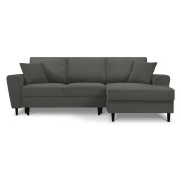 Colțar gri închis extensibil, cu spațiu de depozitare cu tapițerie din catifea reiată (cu colț pe partea dreaptă, cu șezlong) Kyoto – Cosmopolitan Design