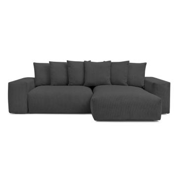 Colțar gri închis extensibil/cu spațiu de depozitare cu tapițerie din catifea reiată Voltaire – Bobochic Paris