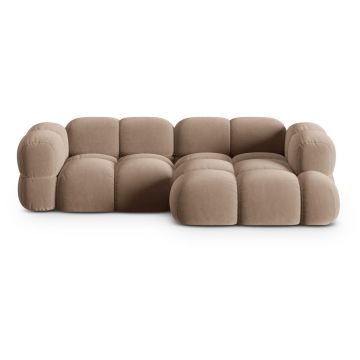 Colțar maro cu tapițerie din catifea (cu colț pe partea dreaptă/cu șezlong) Loretto – Cosmopolitan Design