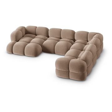 Colțar maro cu tapițerie din catifea (cu colț pe partea dreaptă/în formă de 