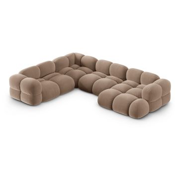 Colțar maro cu tapițerie din catifea (cu colț pe partea stângă/în formă de 