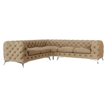 Colțar maro deschis cu tapițerie din catifea Chelsea – Ropez