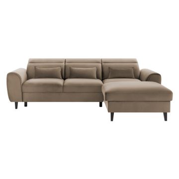 Colțar maro deschis extensibil/cu spațiu de depozitare cu tapițerie din catifea (cu colț pe partea dreaptă/cu șezlong) Foble – ELTAP