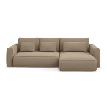 Colțar maro deschis extensibil/cu spațiu de depozitare cu tapițerie din catifea (cu colț pe partea dreaptă/cu șezlong) Kapua – Makamii