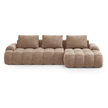 Colțar maro deschis extensibil/cu spațiu de depozitare cu tapițerie din catifea (cu colț pe partea dreaptă/cu șezlong) Linz – Cosmopolitan Design