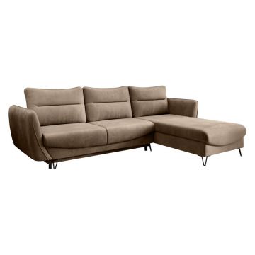 Colțar maro deschis extensibil/cu spațiu de depozitare cu tapițerie din catifea (cu colț pe partea dreaptă/cu șezlong) Silva – ELTAP