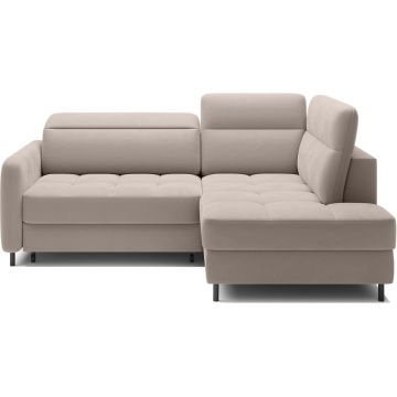 Colțar maro deschis extensibil/cu spațiu de depozitare cu tapițerie din catifea (cu colț pe partea dreaptă/în formă de ”L”) Barea – ELTAP