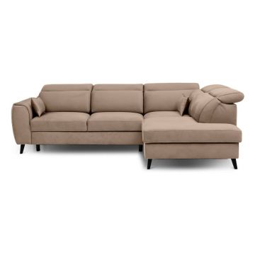 Colțar maro deschis extensibil/cu spațiu de depozitare cu tapițerie din catifea (cu colț pe partea dreaptă/în formă de ”L”) Noble – ELTAP