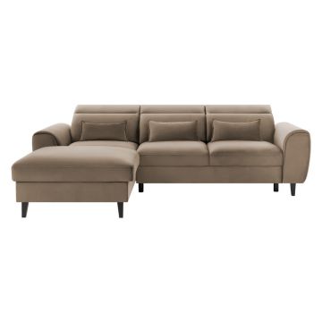 Colțar maro deschis extensibil/cu spațiu de depozitare cu tapițerie din catifea (cu colț pe partea stângă/cu șezlong) Foble – ELTAP