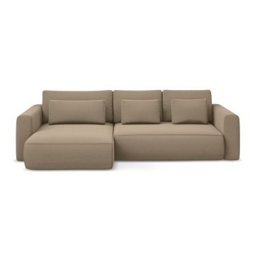 Colțar maro deschis extensibil/cu spațiu de depozitare cu tapițerie din catifea (cu colț pe partea stângă/cu șezlong) Kapua – Makamii