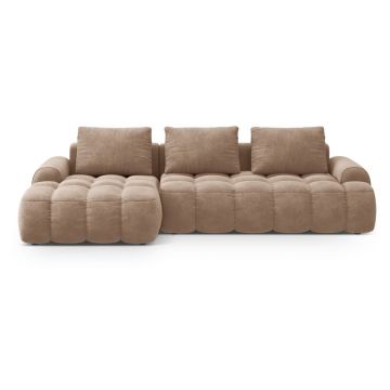 Colțar maro deschis extensibil/cu spațiu de depozitare cu tapițerie din catifea (cu colț pe partea stângă/cu șezlong) Linz – Cosmopolitan Design