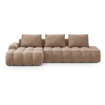 Colțar maro deschis extensibil/cu spațiu de depozitare cu tapițerie din catifea (cu colț pe partea stângă/cu șezlong) Linz – Cosmopolitan Design