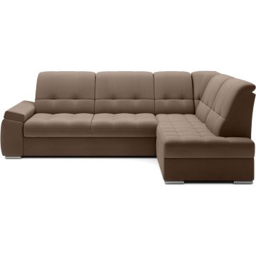 Colțar maro extensibil/cu spațiu de depozitare cu tapițerie din catifea (cu colț pe partea dreaptă/în formă de ”L”) Sado – ELTAP