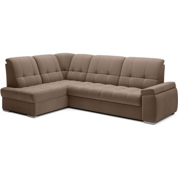 Colțar maro extensibil/cu spațiu de depozitare cu tapițerie din catifea (cu colț pe partea stângă/în formă de ”L”) Sado – ELTAP