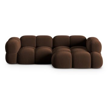 Colțar maro închis cu tapițerie din catifea (cu colț pe partea dreaptă/cu șezlong) Loretto – Cosmopolitan Design