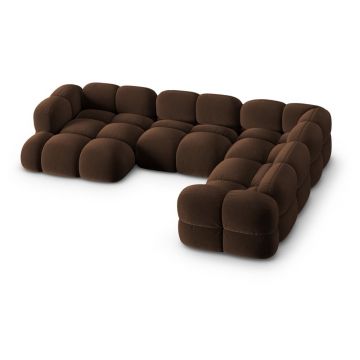 Colțar maro închis cu tapițerie din catifea (cu colț pe partea dreaptă/în formă de 