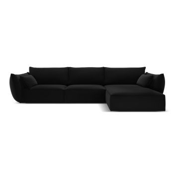 Colțar negru cu tapițerie din catifea (cu colț pe partea dreaptă, cu șezlong) Vanda – Mazzini Sofas
