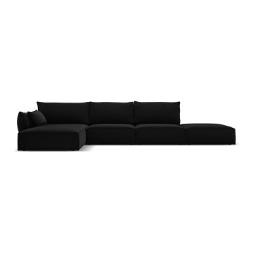 Colțar negru cu tapițerie din catifea (cu colț pe partea stângă, cu șezlong) Vanda – Mazzini Sofas