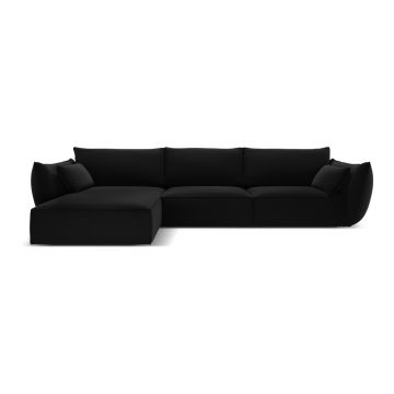 Colțar negru cu tapițerie din catifea (cu colț pe partea stângă, cu șezlong) Vanda – Mazzini Sofas