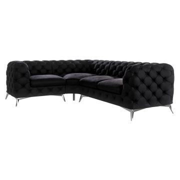 Colțar negru cu tapițerie din catifea (cu colț pe partea stângă/în formă de ”L”) Chelsea – Ropez