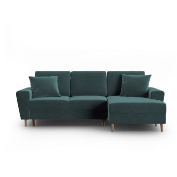 Colțar petrol extensibil, cu spațiu de depozitare cu tapițerie din catifea (cu colț pe partea dreaptă, cu șezlong) Kyoto – Cosmopolitan Design