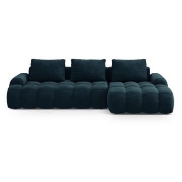 Colțar petrol extensibil/cu spațiu de depozitare cu tapițerie din catifea (cu colț pe partea dreaptă/cu șezlong) Linz – Cosmopolitan Design