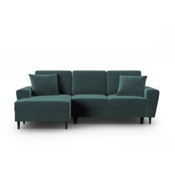 Colțar petrol extensibil, cu spațiu de depozitare cu tapițerie din catifea (cu colț pe partea stângă, cu șezlong) Kyoto – Cosmopolitan Design