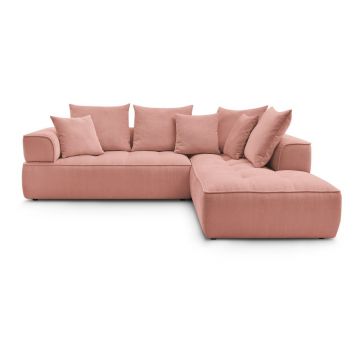 Colțar roz cu tapițerie din chenille (cu colț pe partea dreaptă/în formă de ”L”) Whesley – Bobochic Paris