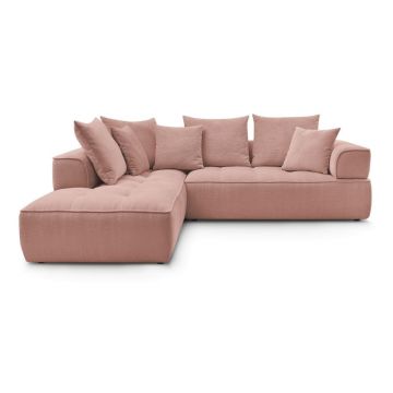 Colțar roz cu tapițerie din chenille (cu colț pe partea stângă/în formă de ”L”) Whesley – Bobochic Paris