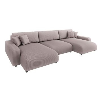 Colțar roz deschis extensibil, cu spațiu de depozitare, cu tapițerie din catifea reiată Sara – Ropez