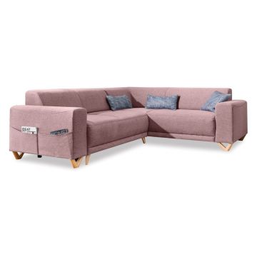 Colțar roz extensibil/cu spațiu de depozitare (cu colț pe partea dreaptă/în formă de ”L”) Classy Sophie – Miuform