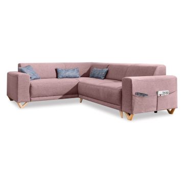 Colțar roz extensibil/cu spațiu de depozitare (cu colț pe partea stângă/în formă de ”L”) Classy Sophie – Miuform