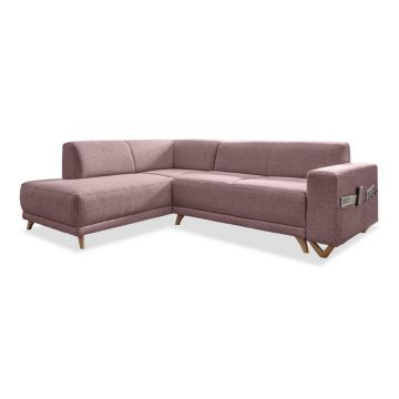 Colțar roz extensibil/cu spațiu de depozitare (cu colț pe partea stângă/în formă de ”L”) Classy Sophie – Miuform